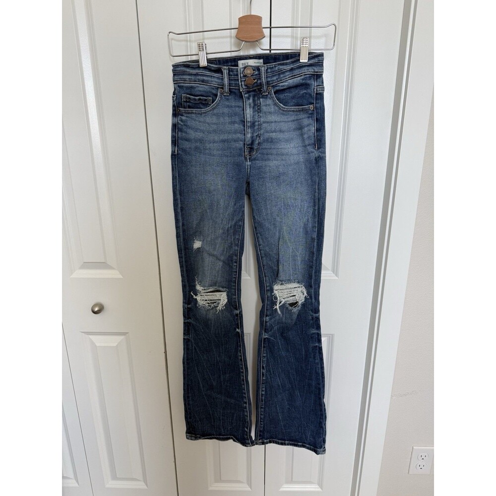 BKE Parker Women’s Blue Jeans Universal Fit High Rise Bootcut Distressed 25x31.5